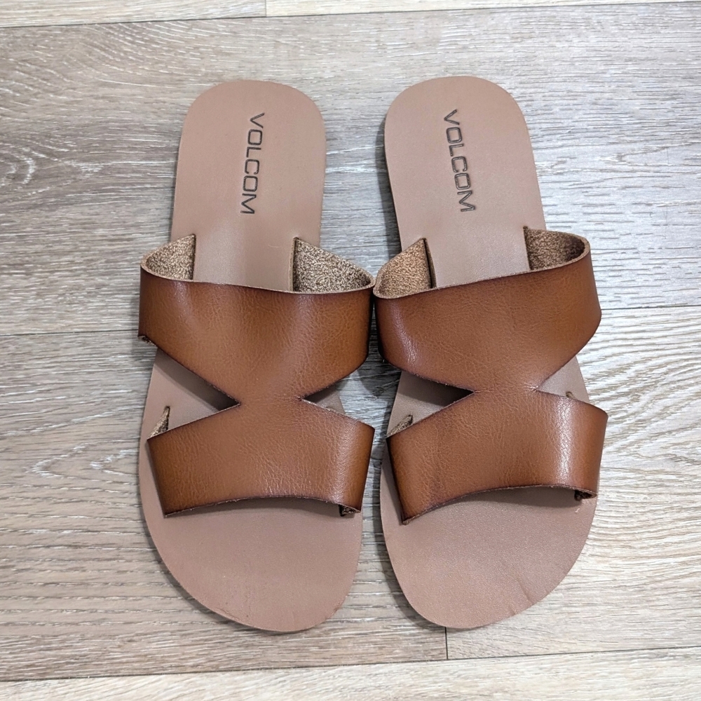 Volcom Seeing Stones Cognac Faux Leather Sandal Slides